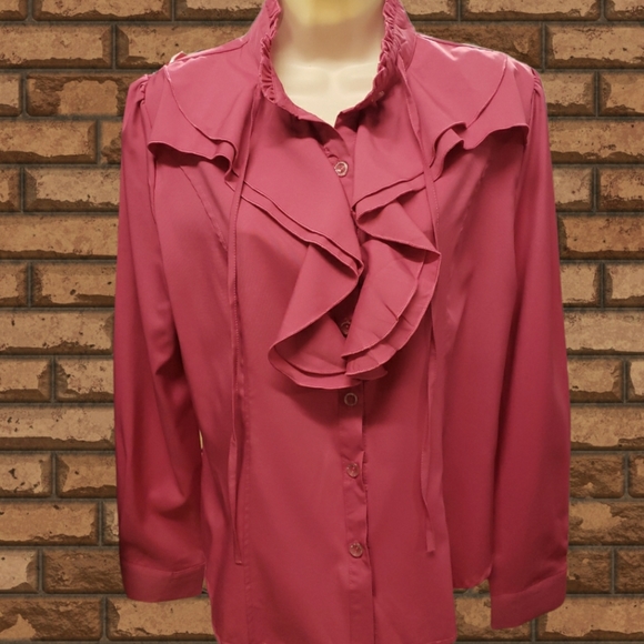 NWT womens Vintage Spring/Summer Long sleeve Lotus Ruffled Casual Work Shirt - Picture 2 of 5